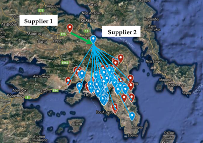 A scenario map of shared redistribution vehicles in Athens