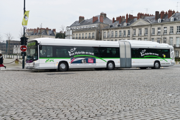 Articulated bus on the cobbled streets of Nantes